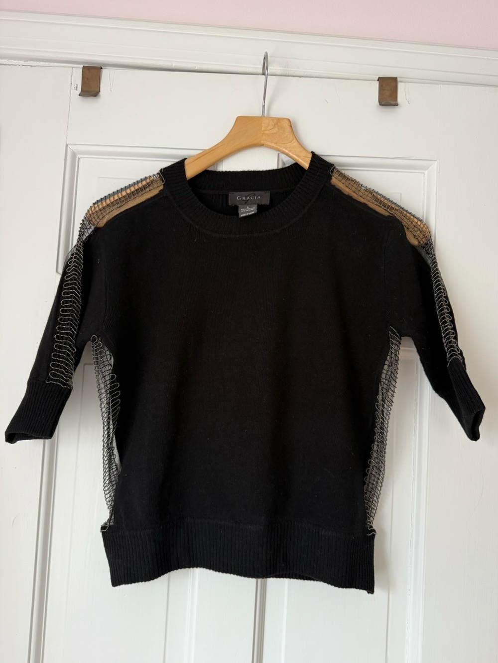 Vintage Garcia Black Short Sleeve Sweater with Chain Link Detail Size Large